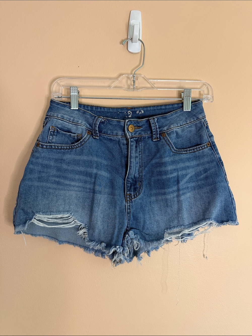 Rewash Distressed Light Blue High-Rise Jean Shorts